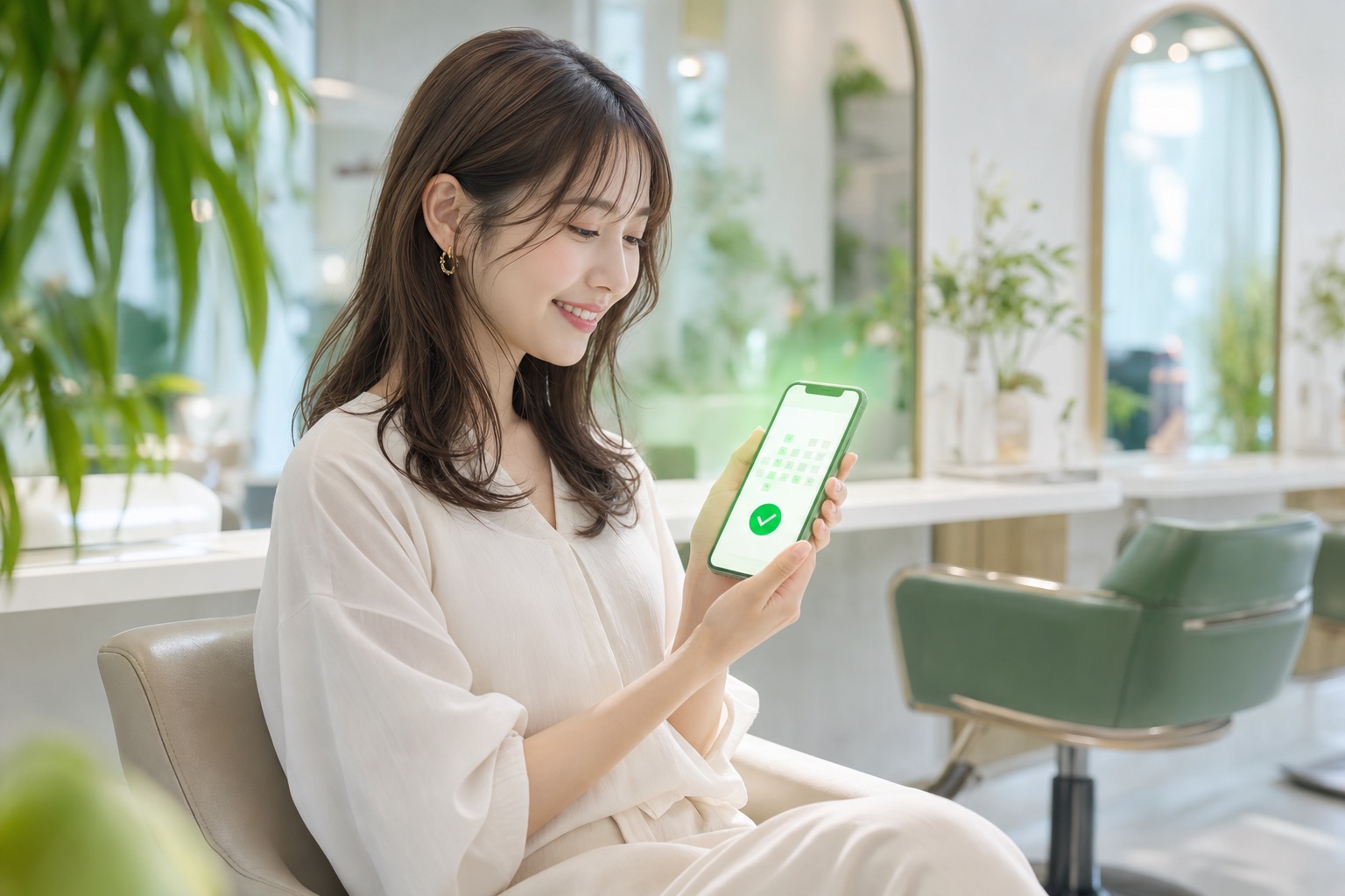 LINEで予約するお客様とサロンの様子